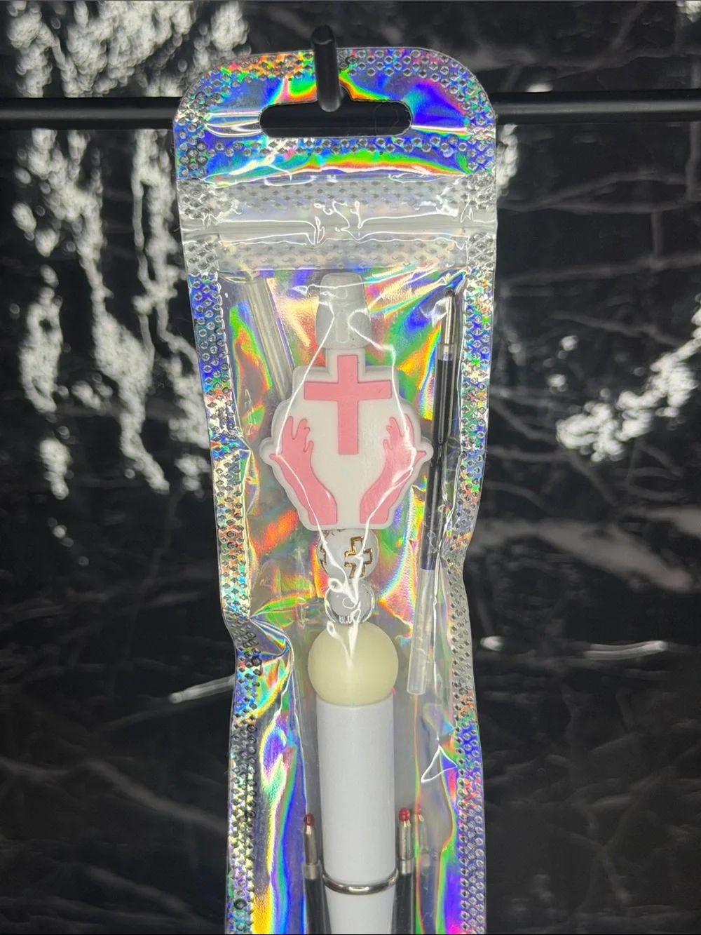 Pink Cross Focal Bead Pen Black and Blue ink